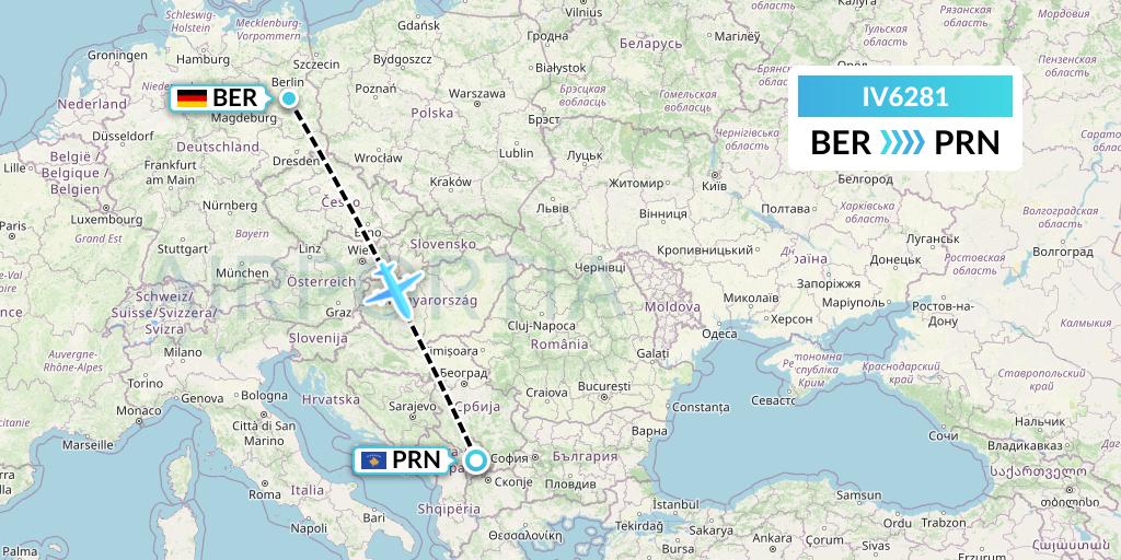 IV6281 VVB Aviation Malta Flight Map: Berlin to Pristina
