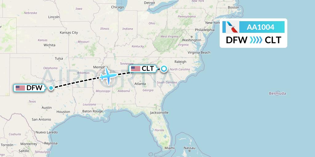 AA1004 American Airlines Flight Map: Dallas to Charlotte