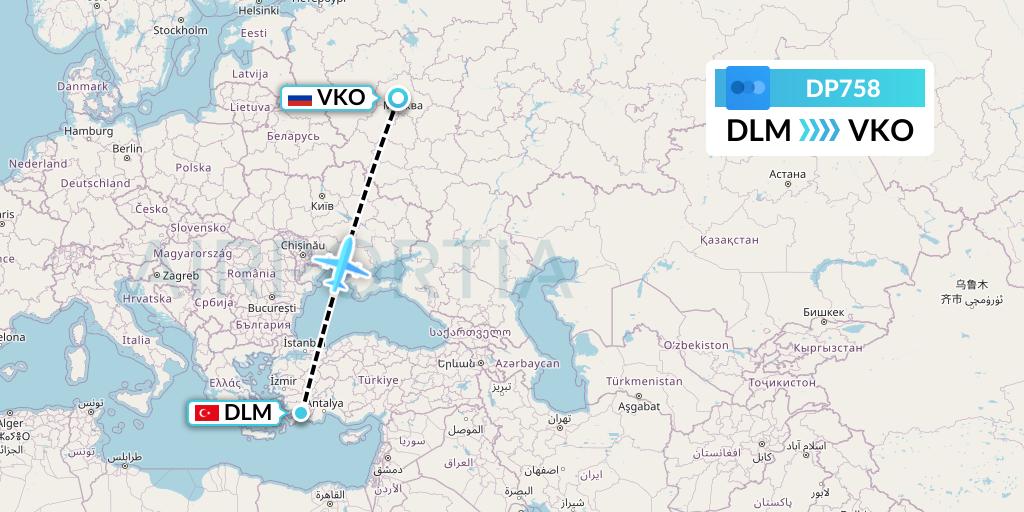 DP758 Pobeda Flight Map: Dalaman to Moscow