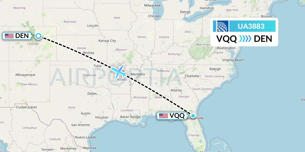 UA3883 United Airlines Flight Map: Jacksonville to Denver