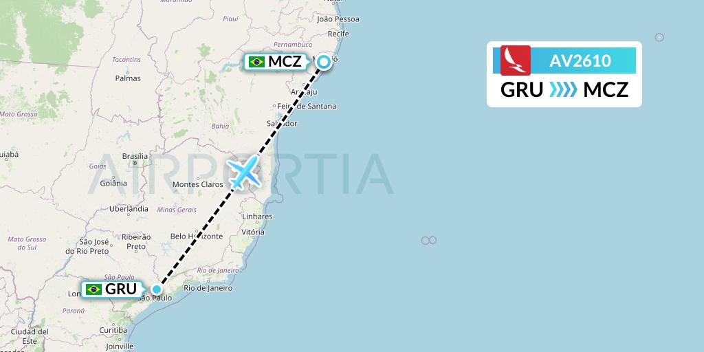 AV2610 Avianca Flight Map: Sao Paulo to Maceio