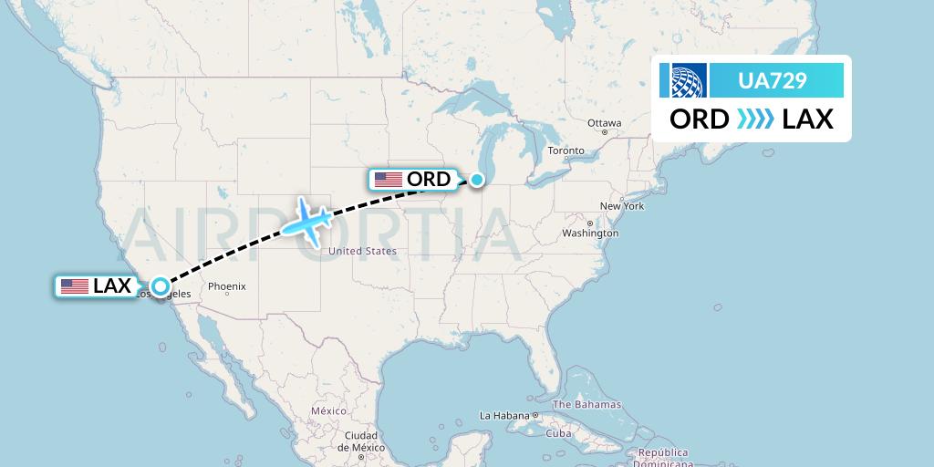 UA729 United Airlines Flight Map: Chicago to Los Angeles
