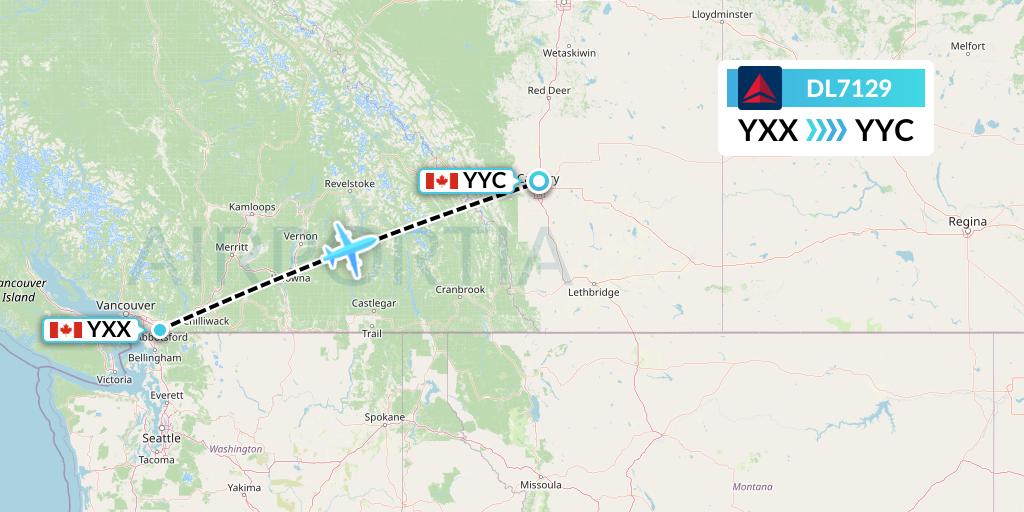 DL7129 Delta Air Lines Flight Map: Abbotsford to Calgary