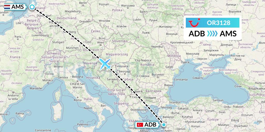 OR3128 TUI fly Netherlands Flight Map: Izmir to Amsterdam