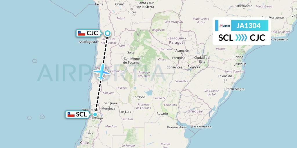 JA1304 JetSMART Flight Map: Santiago to Calama