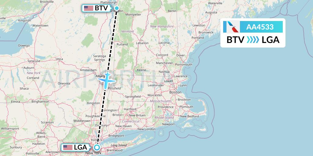 AA4533 American Airlines Flight Map: Burlington to New York