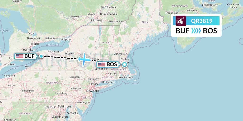 QR3819 Qatar Airways Flight Map: Buffalo to Boston
