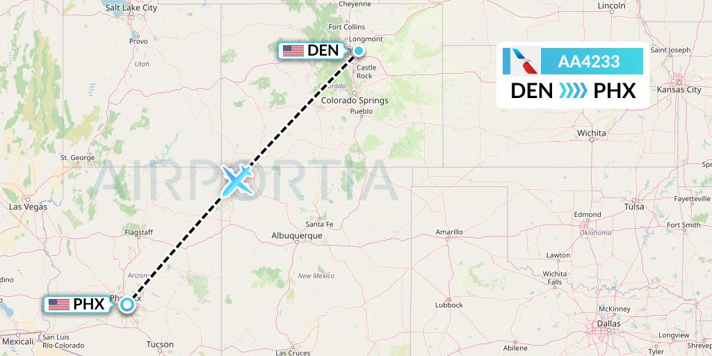 AA4233 American Airlines Flight Map: Denver to Phoenix