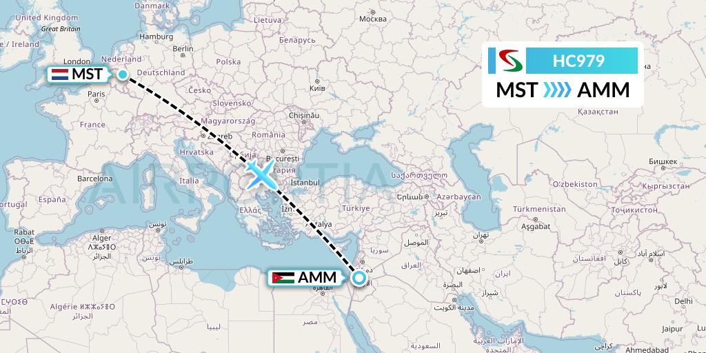 HC979 Air Senegal Flight Map: Maastricht to Amman