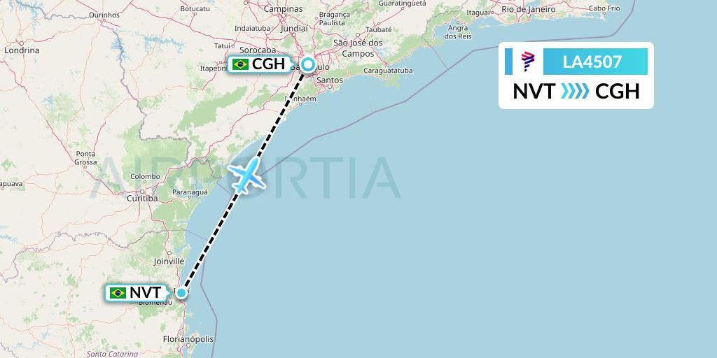 LA4507 LAN Airlines Flight Map: Navegantes to Sao Paulo