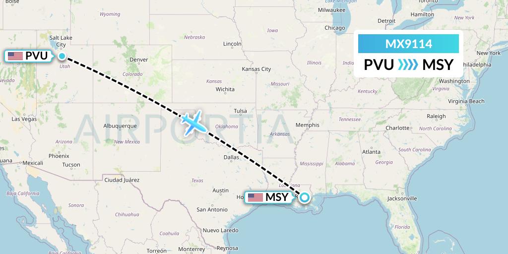 MX9114 Breeze Airways Flight Map: Provo to New Orleans