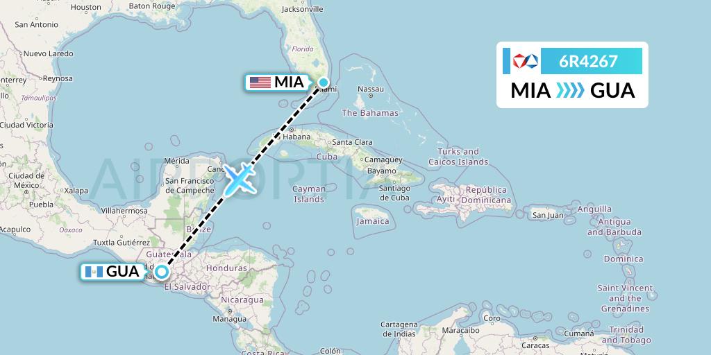 6R4267 Alrosa Flight Map: Miami to Guatemala City