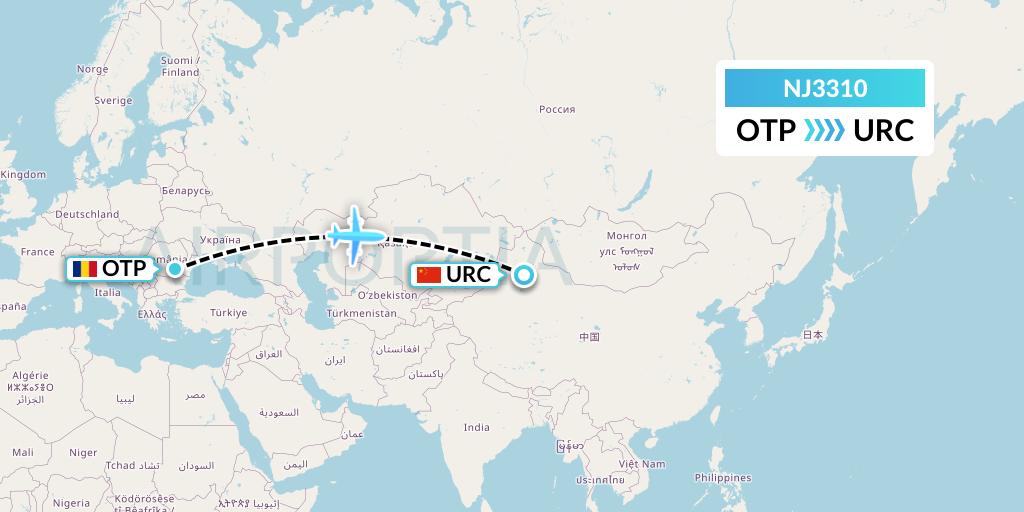 NJ3310 Ghadames Air Transport Flight Map: Bucharest to Urumqi
