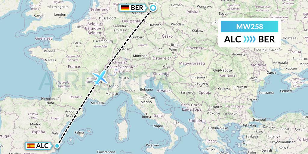 MW258 Mokulele Flight Service Flight Map: Alicante to Berlin