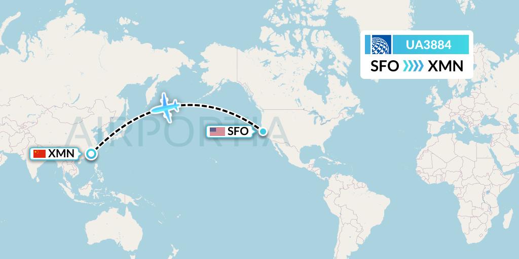 UA3884 United Airlines Flight Map: San Francisco to Xiamen