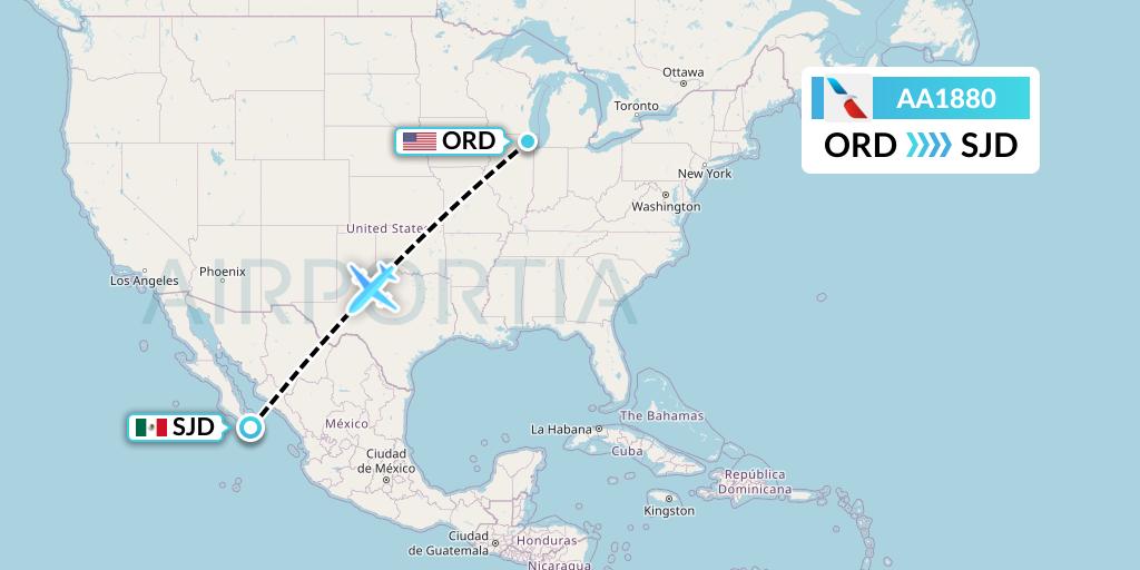 AA1880 American Airlines Flight Map: Chicago to San Jose del Cabo