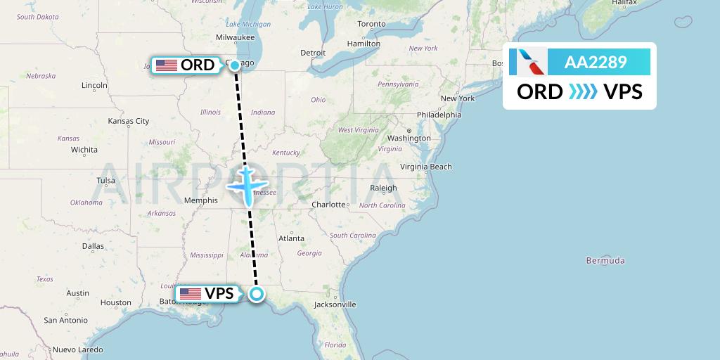AA2289 American Airlines Flight Map: Chicago to Valparaiso