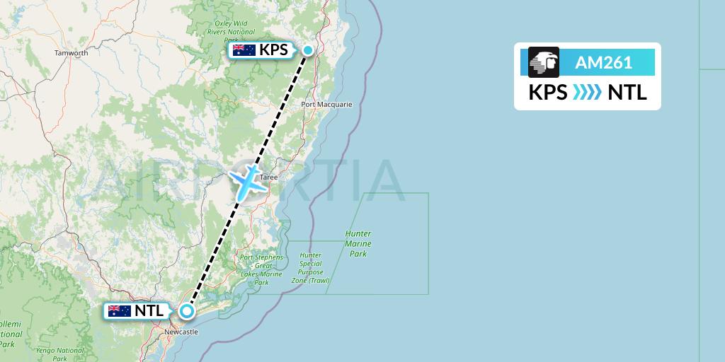 AM261 Aeromexico Flight Map: Australia to Newcastle