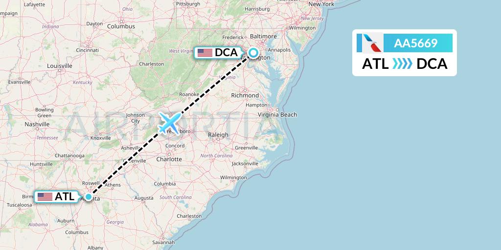 AA5669 American Airlines Flight Map: Atlanta to Washington