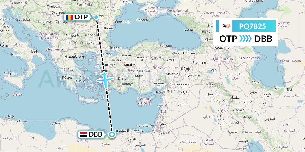 PQ7825 SkyUp Airlines Flight Map: Bucharest to El Alamein