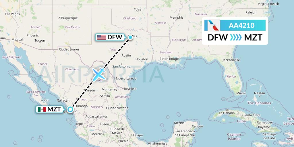 AA4210 American Airlines Flight Map: Dallas to Mazatlan