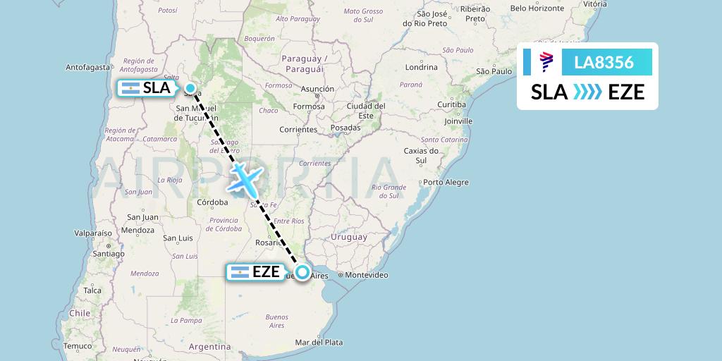 LA8356 LAN Airlines Flight Map: Salta to Buenos Aires