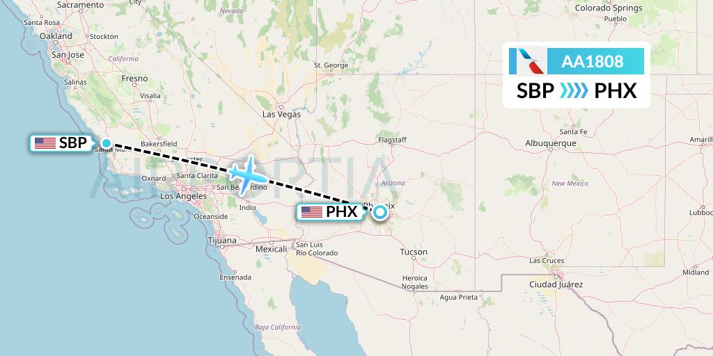 AA1808 American Airlines Flight Map: San Luis Obispo to Phoenix