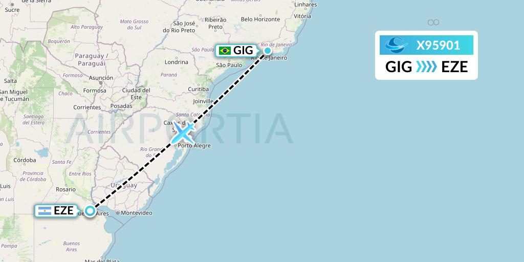 X95901 Avion Express Flight Map: Rio de Janeiro to Buenos Aires