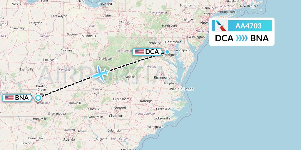 AA4703 American Airlines Flight Map: Washington to Nashville