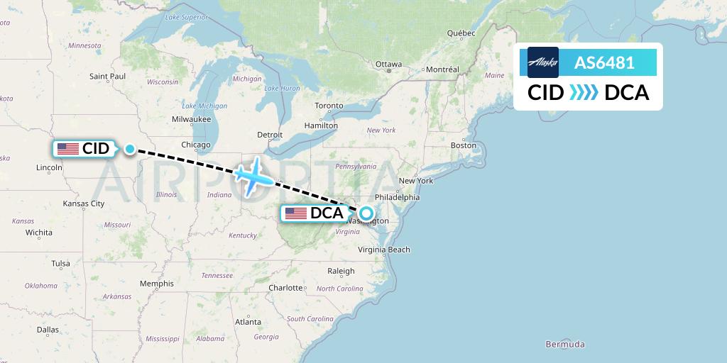 AS6481 Alaska Airlines Flight Map: Cedar Rapids to Washington
