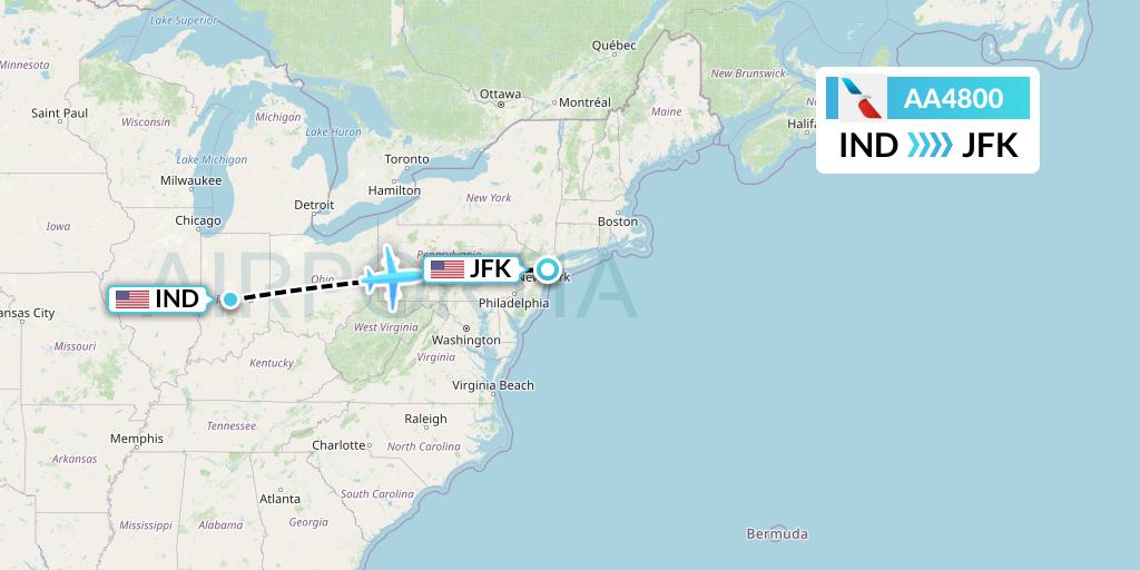 AA4800 American Airlines Flight Map: Indianapolis to New York