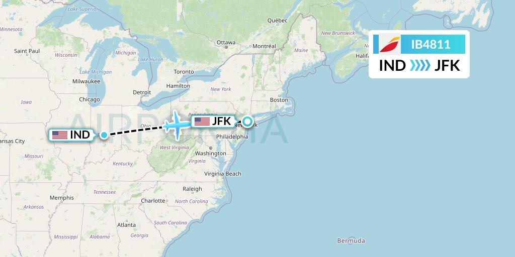 IB4811 Iberia Flight Map: Indianapolis to New York
