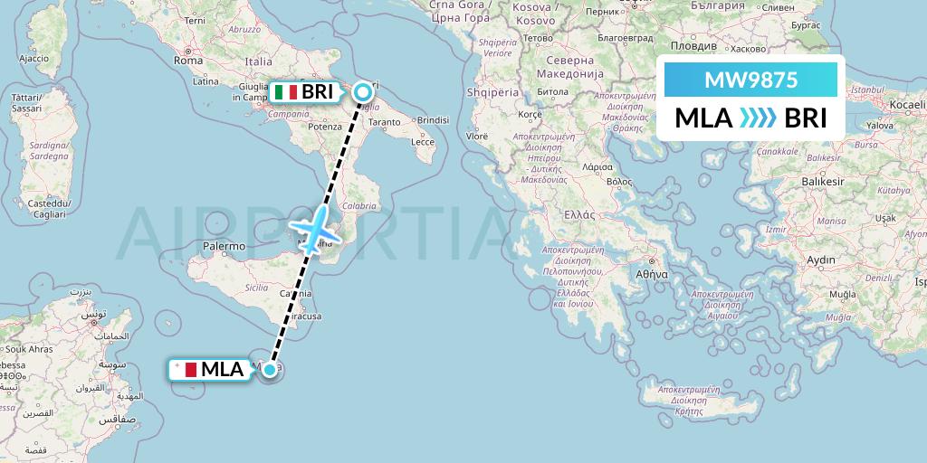 MW9875 Mokulele Flight Service Flight Map: Malta to Bari