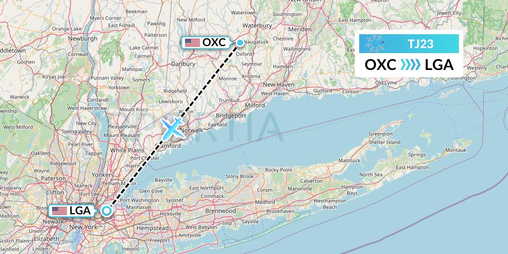 TJ23 Tradewind Aviation Flight Map: Oxford to New York