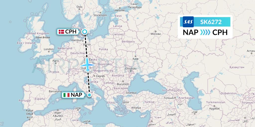 SK6272 SAS Flight Map: Naples to Copenhagen