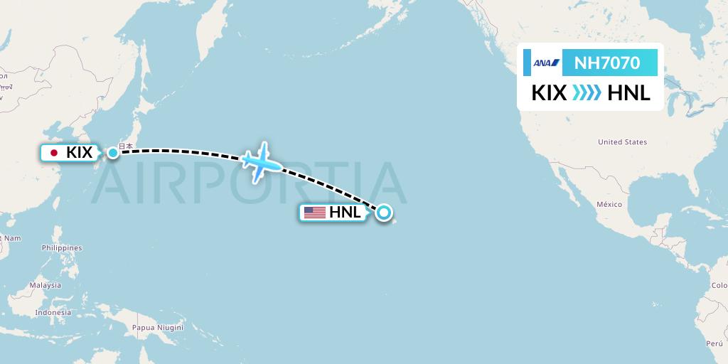 NH7070 All Nippon Airways Flight Map: Osaka to Honolulu
