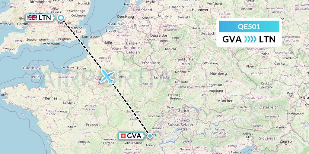 QE501 Air Moorea Flight Map: Geneva to London