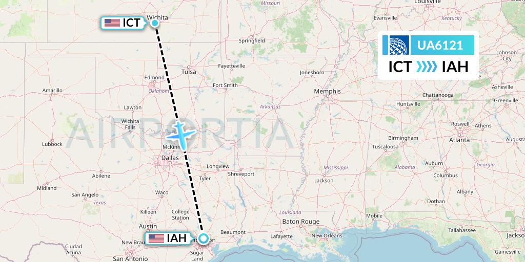 UA6121 United Airlines Flight Map: Wichita to Houston