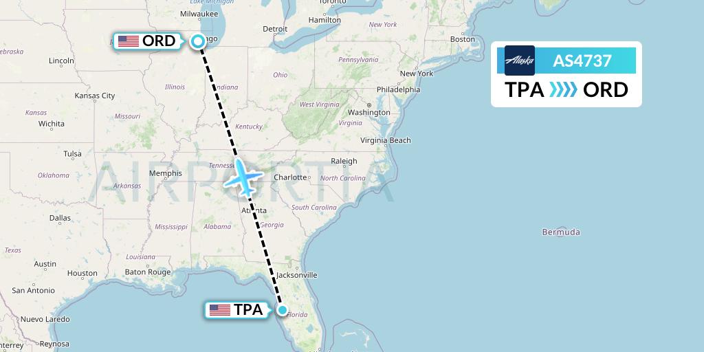 AS4737 Alaska Airlines Flight Map: Tampa to Chicago