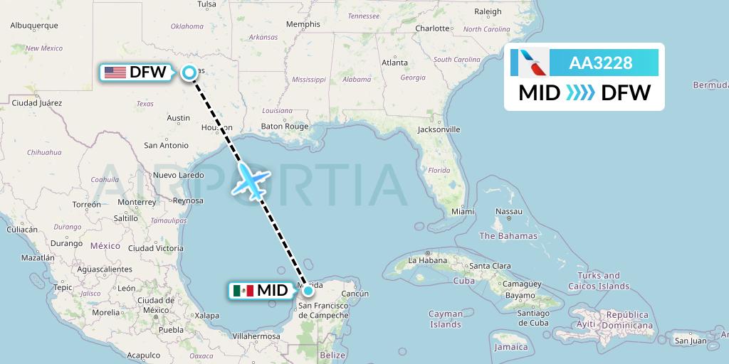 AA3228 American Airlines Flight Map: Merida to Dallas