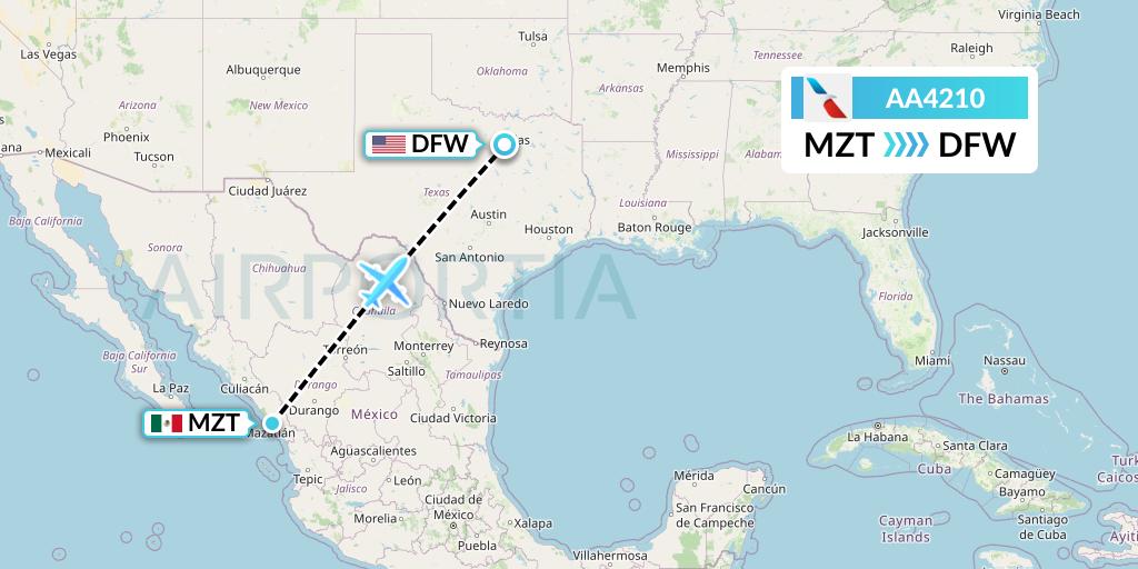 AA4210 American Airlines Flight Map: Mazatlan to Dallas