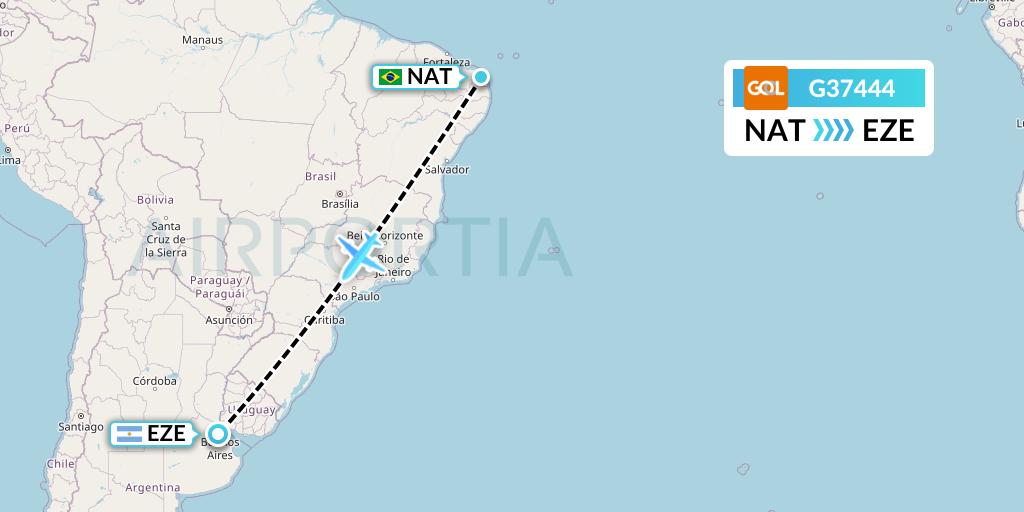 G37444 GOL Transportes Aeros Flight Map: Natal to Buenos Aires
