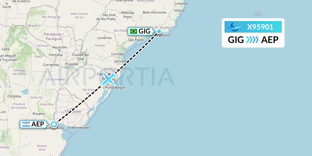 X95901 Avion Express Flight Map: Rio de Janeiro to Buenos Aires