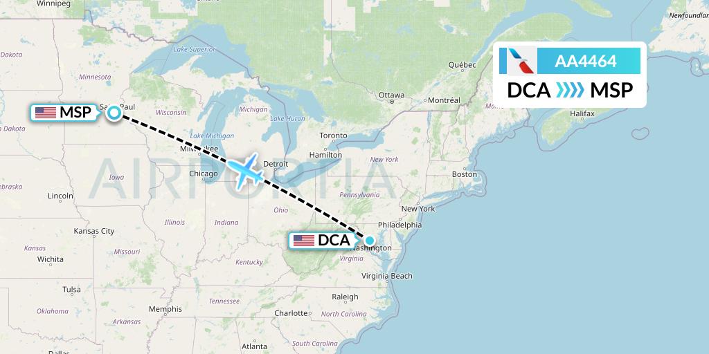 AA4464 American Airlines Flight Map: Washington to Minneapolis