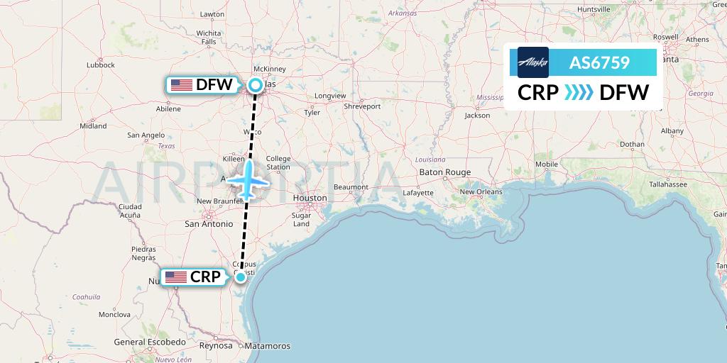 AS6759 Alaska Airlines Flight Map: Corpus Christi to Dallas