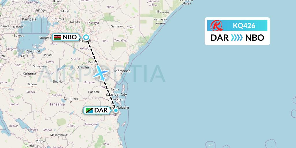 KQ426 Kenya Airways Flight Map: Dar-es-Salaam to Nairobi