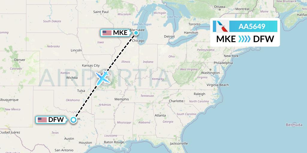 AA5649 American Airlines Flight Map: Milwaukee to Dallas