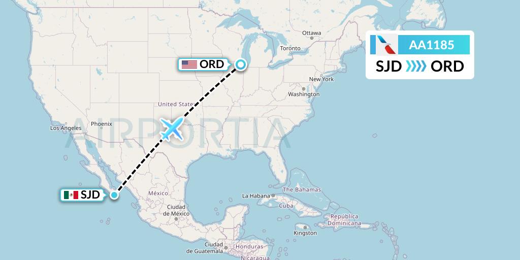 AA1185 American Airlines Flight Map: San Jose del Cabo to Chicago
