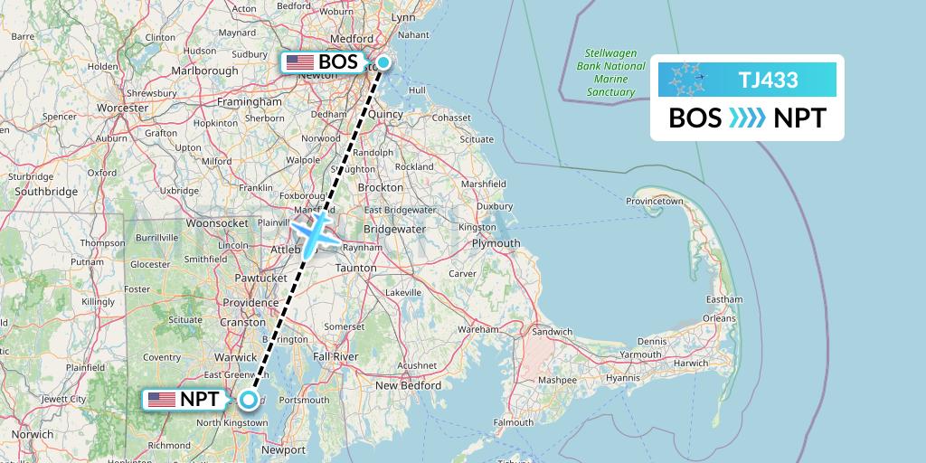 TJ433 Tradewind Aviation Flight Map: Boston to Newport