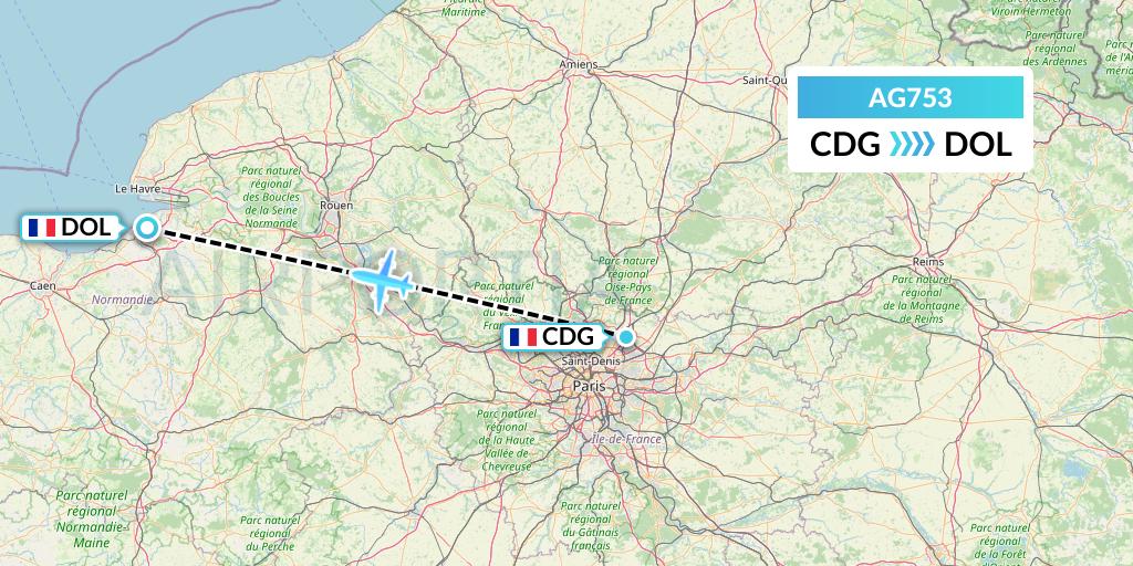 AG753 Aruba Airlines Flight Map: Paris to Deauville